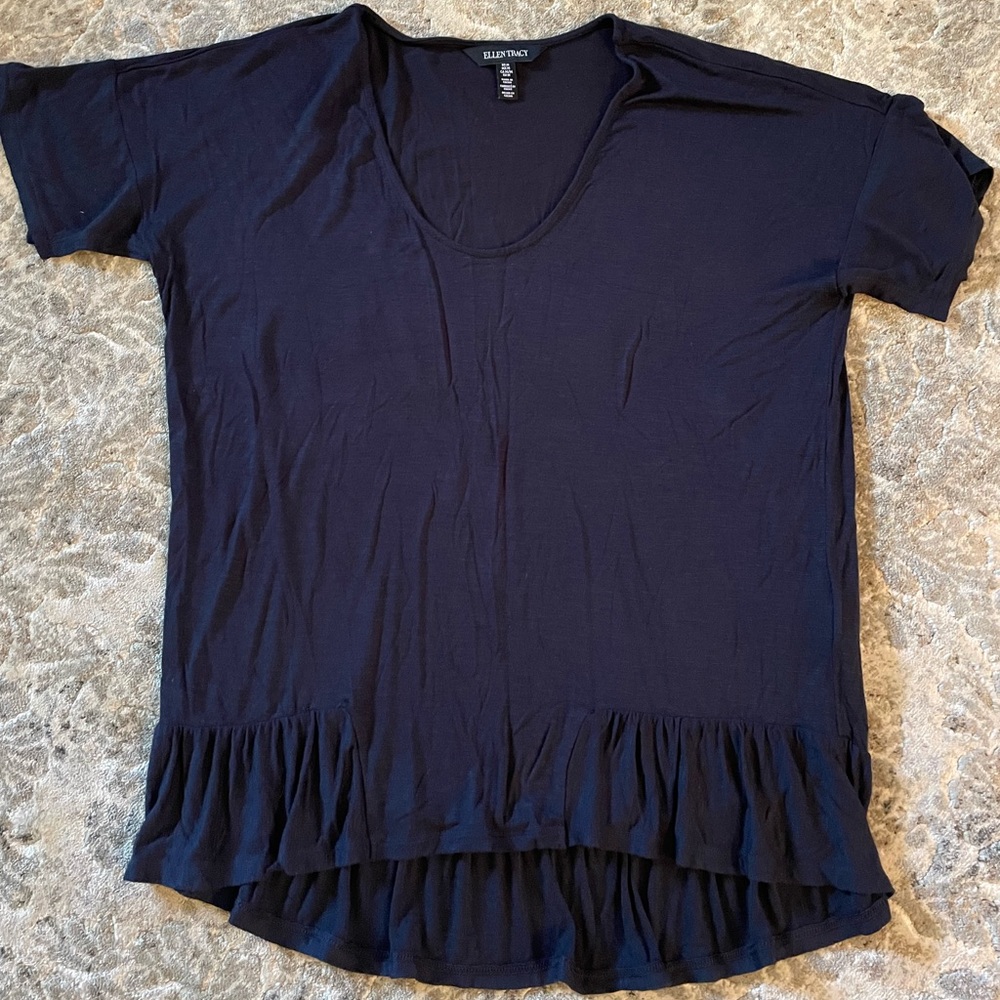 Ellen Tracy ruffel hem slightly hi low blue size M short sleeve shirt